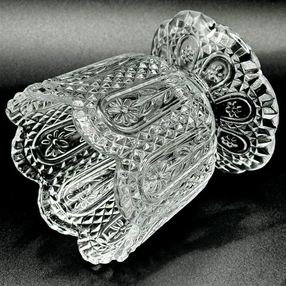 Vintage Avon Fostoria Daisy Diamond Point Footed Candy Dish Vase Candle Holder